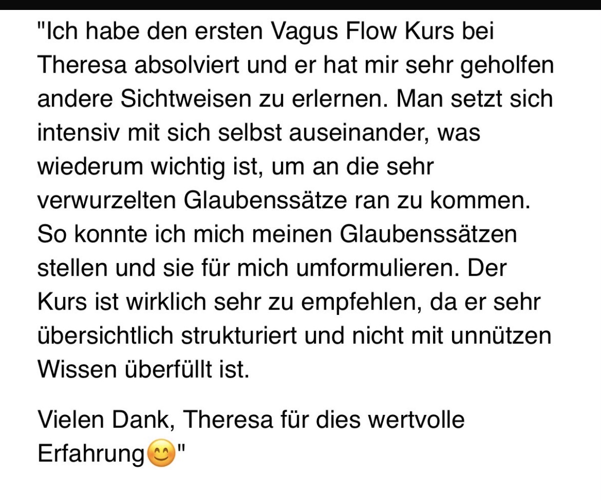 Feedback einer Teilnehmerin zum ersten VAGUS FLOW Kurs bei Theresa Ross